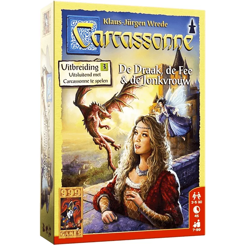 Carcassonne De Draak, De Fee En De Jonkvrouw Uitbreiding 3 | 999 Games | Familie Bordspel | Nl